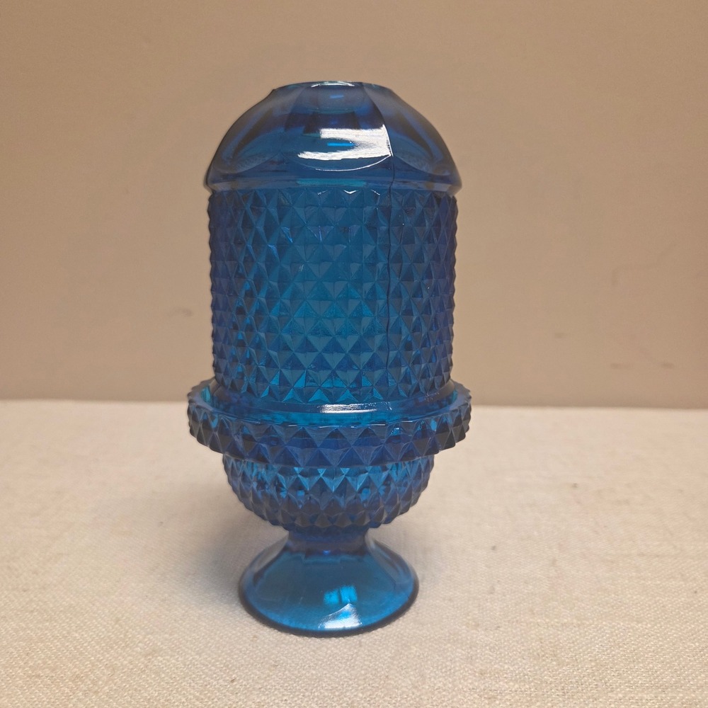 Vintage Fenton Blue Glass Fairy Lamp Diamond Point